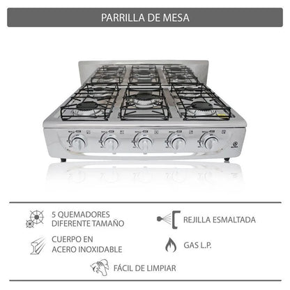 Parrilla de gas de sobreponer con 5 quemadores Supra 5Q-TA