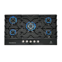 Parrilla de gas empotrable TG-87 Supra de 5 quemadores y cristal templado negro