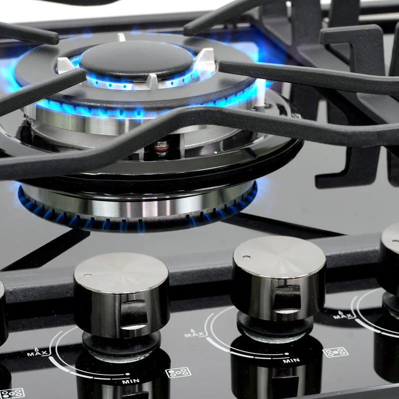 Parrilla de gas empotrable TG-87 Supra de 5 quemadores y cristal templado negro