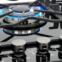 Parrilla de gas empotrable TG-87 Supra de 5 quemadores y cristal templado negro