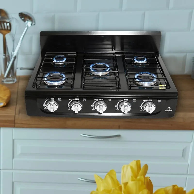 Parrilla de gas de sobreponer Titan Black Supra negro de 5 quemadores