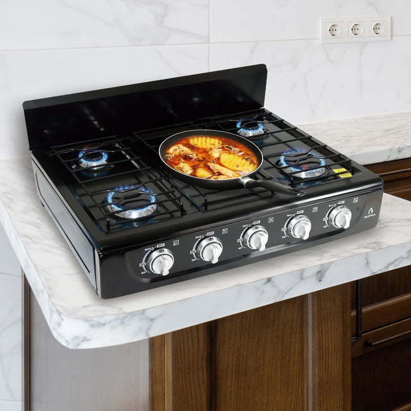 Parrilla de gas de sobreponer Titan Black Supra negro de 5 quemadores