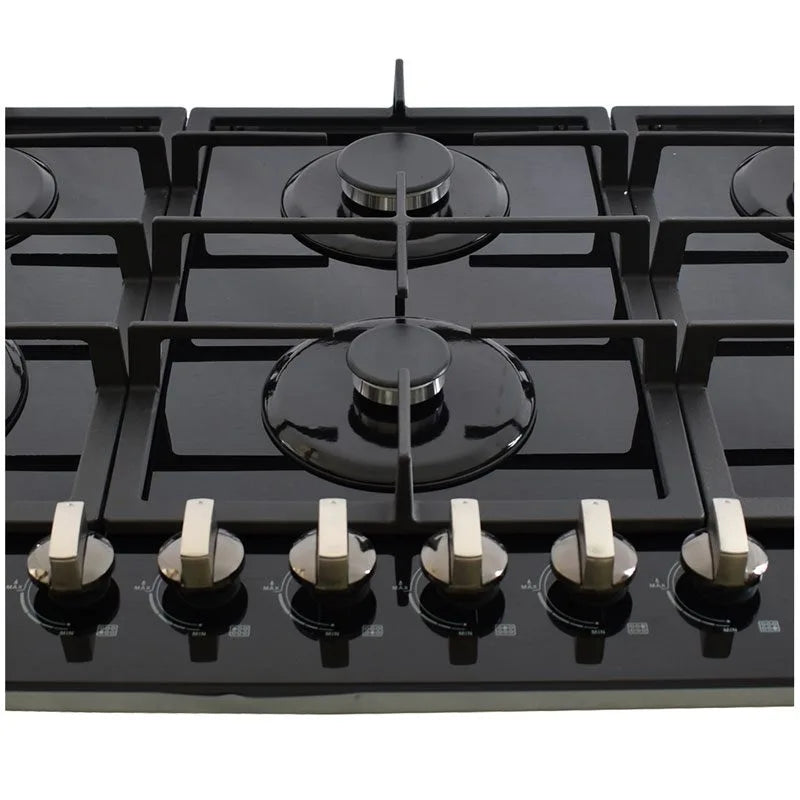 Parrilla Diamond Glass Supra negro de gas empotrable 6 quemadores y cristal templado
