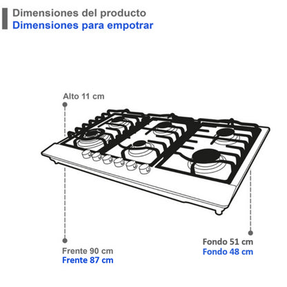 Parrilla de gas empotrable de 6 quemadores Diamond Steel Supra