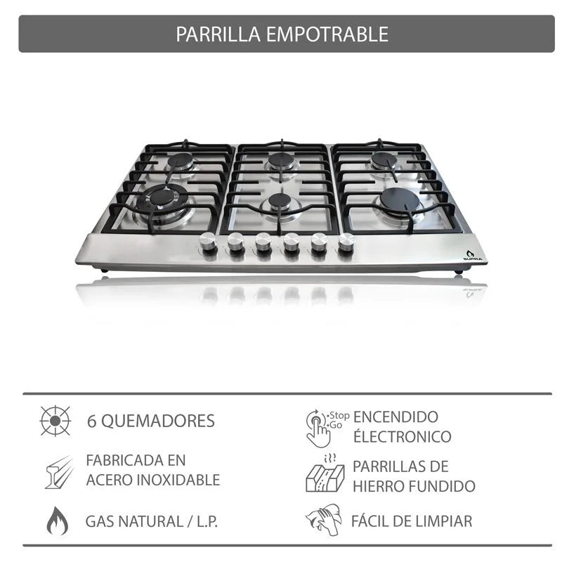 Parrilla de gas empotrable de 6 quemadores Diamond Steel Supra