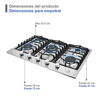 Parrilla de gas Quantum 76 Supra empotrable con 5 quemadores