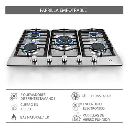 Parrilla de gas Quantum 76 Supra empotrable con 5 quemadores
