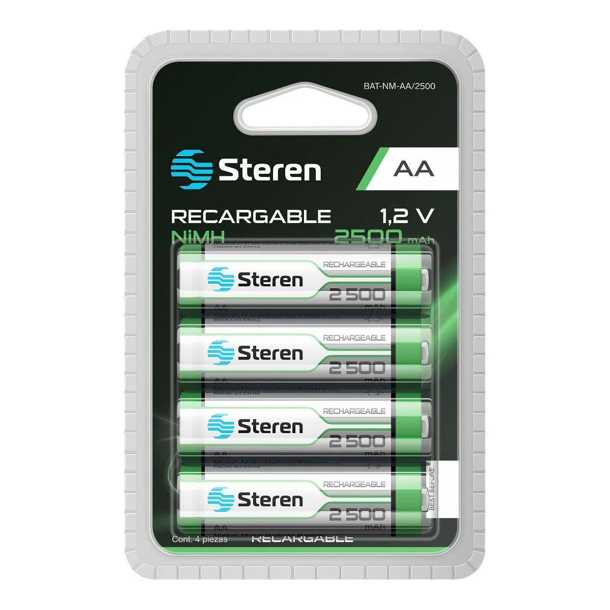 Paquete de pilas AA recargables de alta capacidad 2500 mAh Steren