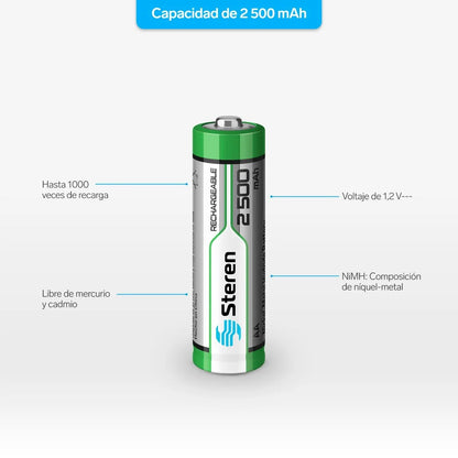 Paquete de pilas AA recargables de alta capacidad 2500 mAh Steren