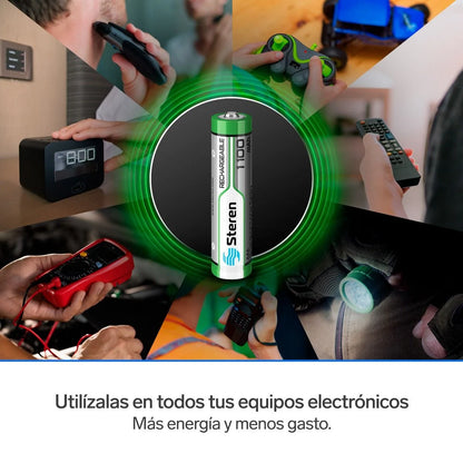 Paquete de 4 pilas recargables de alta capacidad AAA NiMH 1100 mAh Steren