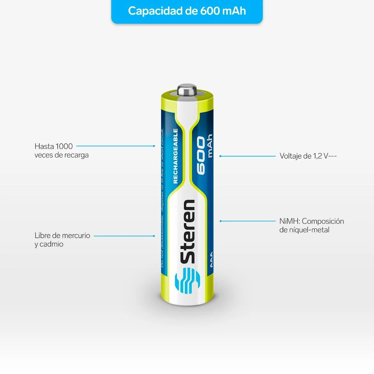 Paquete de 4 pilas recargables AAA NiMH 600 mAh Steren