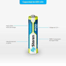 Paquete de 4 pilas recargables AAA NiMH 600 mAh Steren