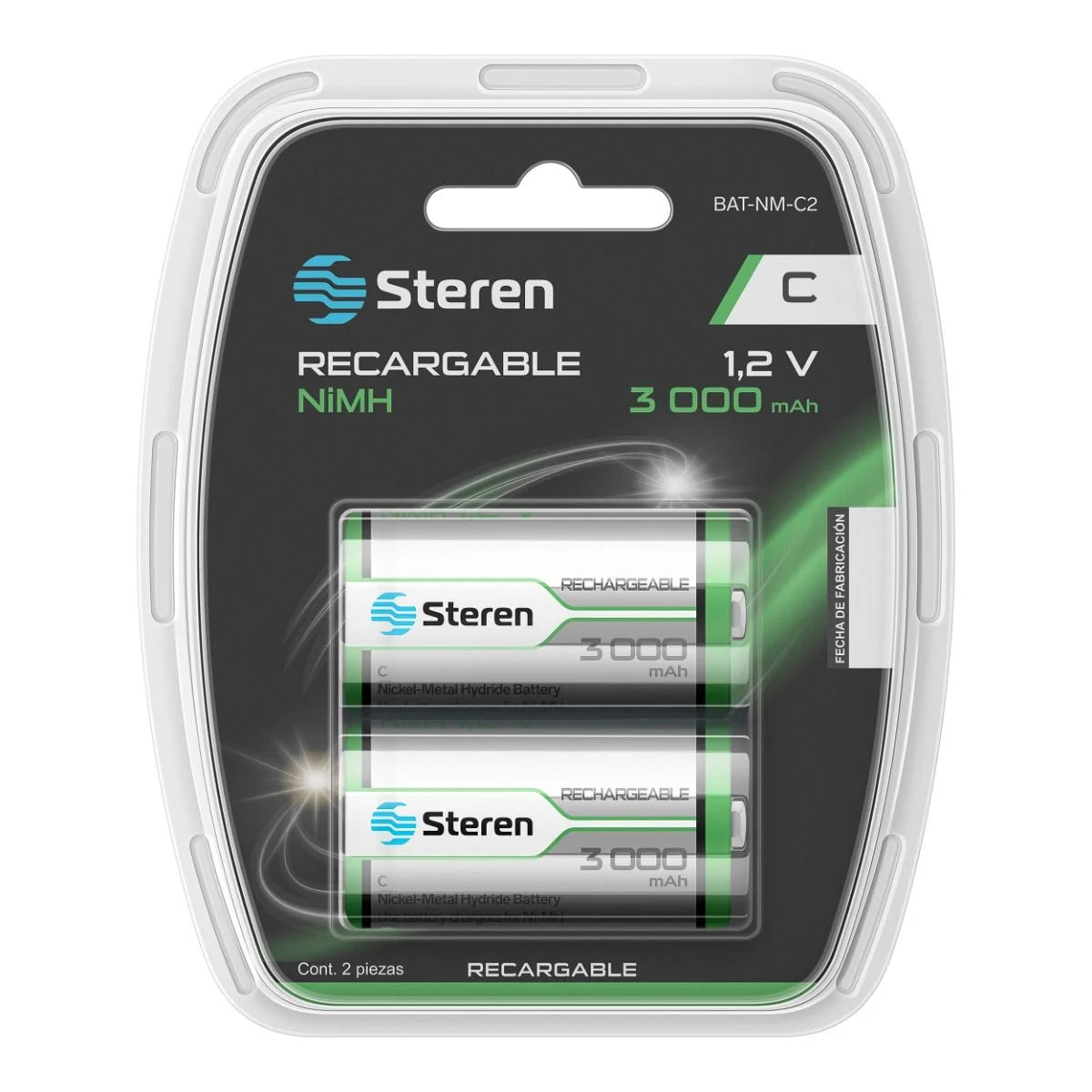 Paquete de 2 pilas recargables C NiMH 3000 mAh Steren