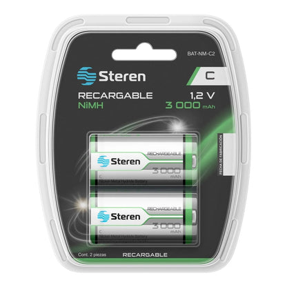 Paquete de 2 pilas recargables C NiMH 3000 mAh Steren
