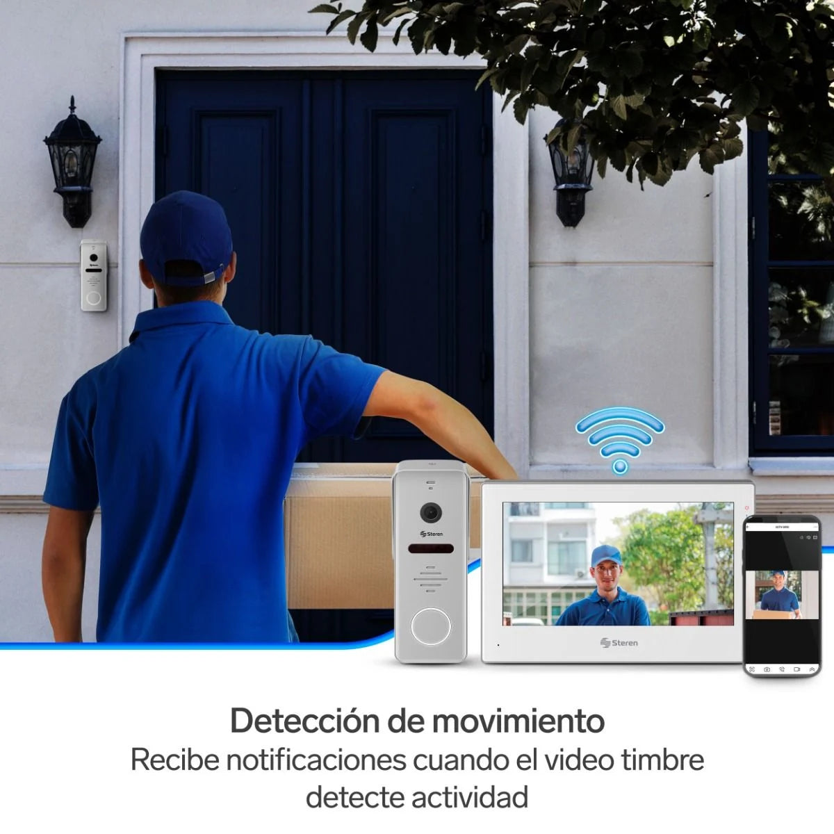 Video timbre Steren Wi-Fi con pantalla touch a color de 7" compatible con asistentes de voz