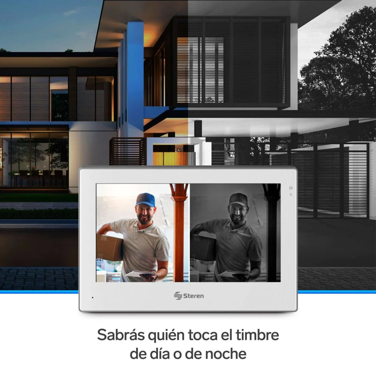Video timbre Steren Wi-Fi con pantalla touch a color de 7" compatible con asistentes de voz