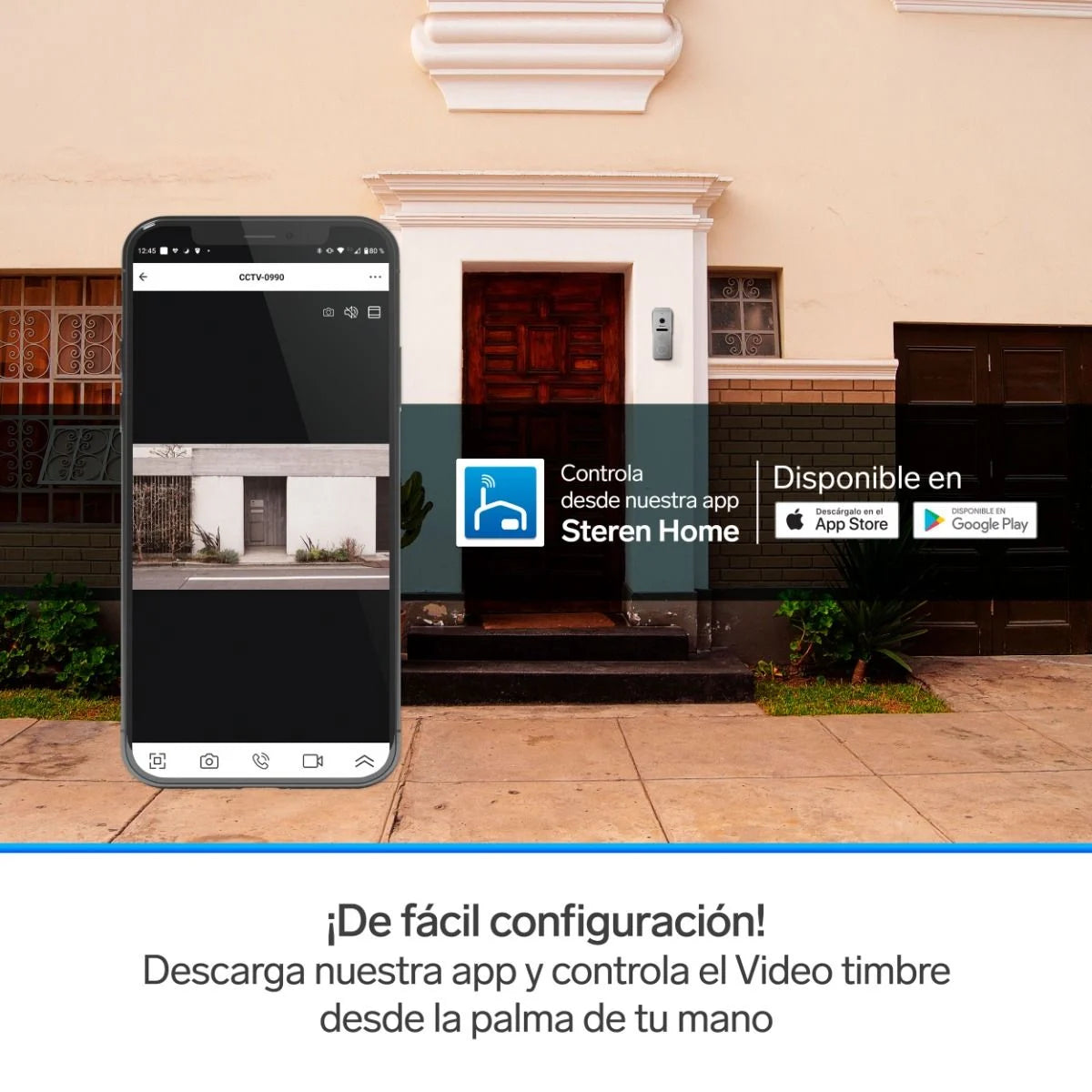 Video timbre Steren Wi-Fi con pantalla touch a color de 7" compatible con asistentes de voz