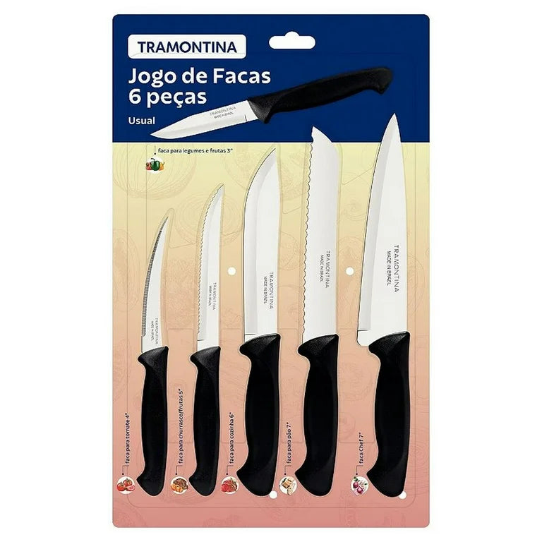 Set de cuchillos de cocina negro Tramontina 6 piezas