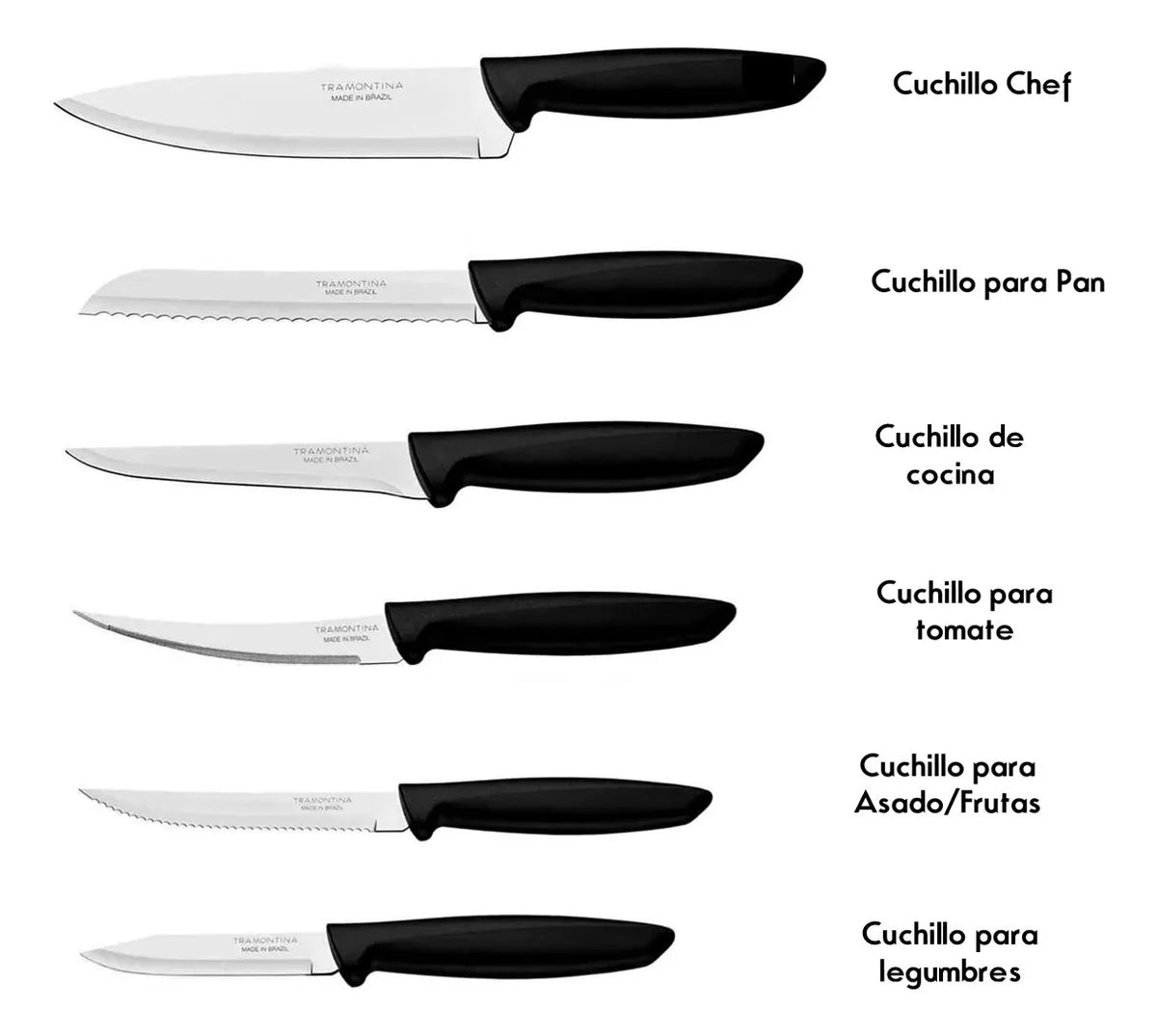 Set de cuchillos de cocina negro Tramontina 6 piezas