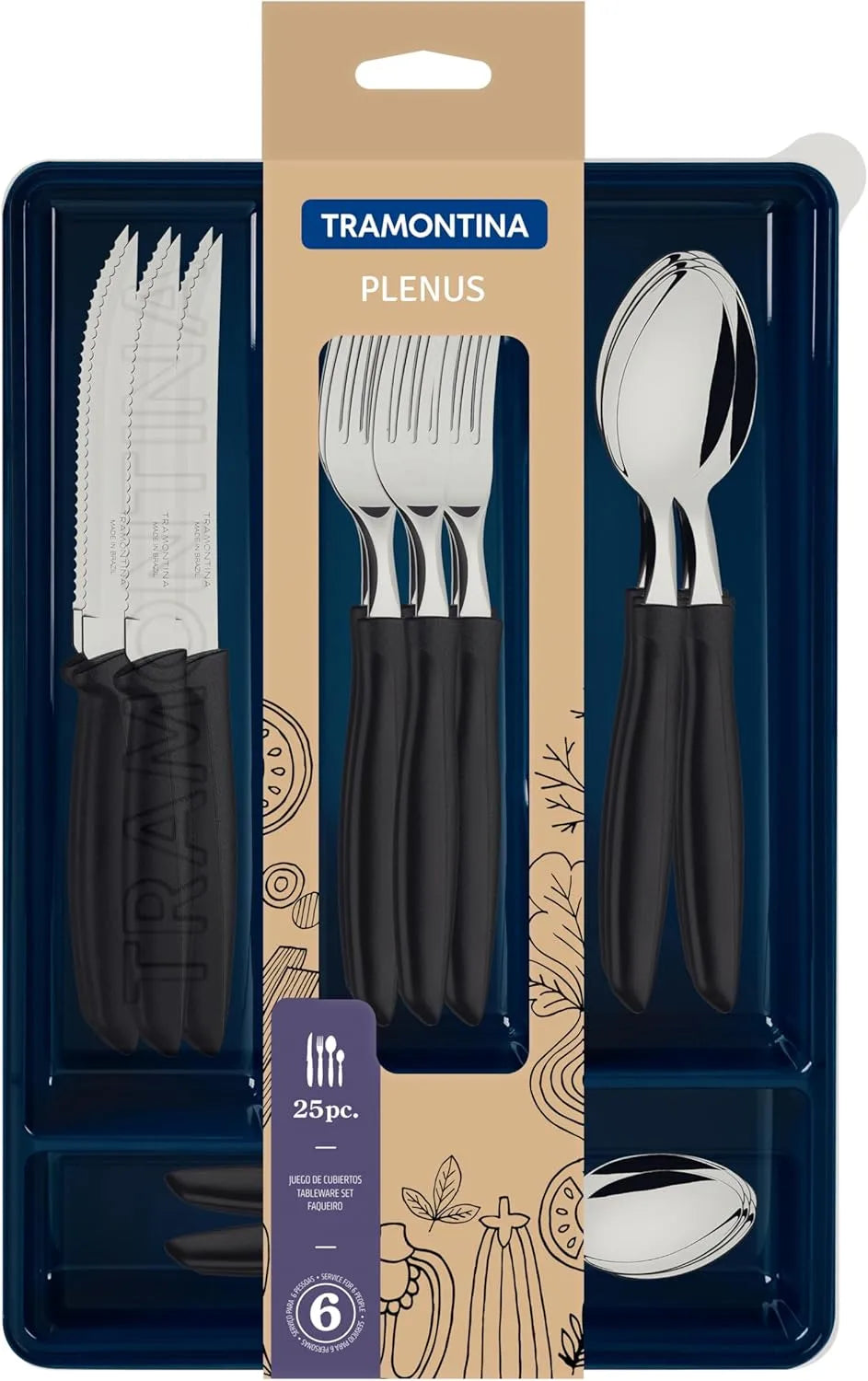 Juego de cubiertos Plenus Tramontina negro 25 piezas