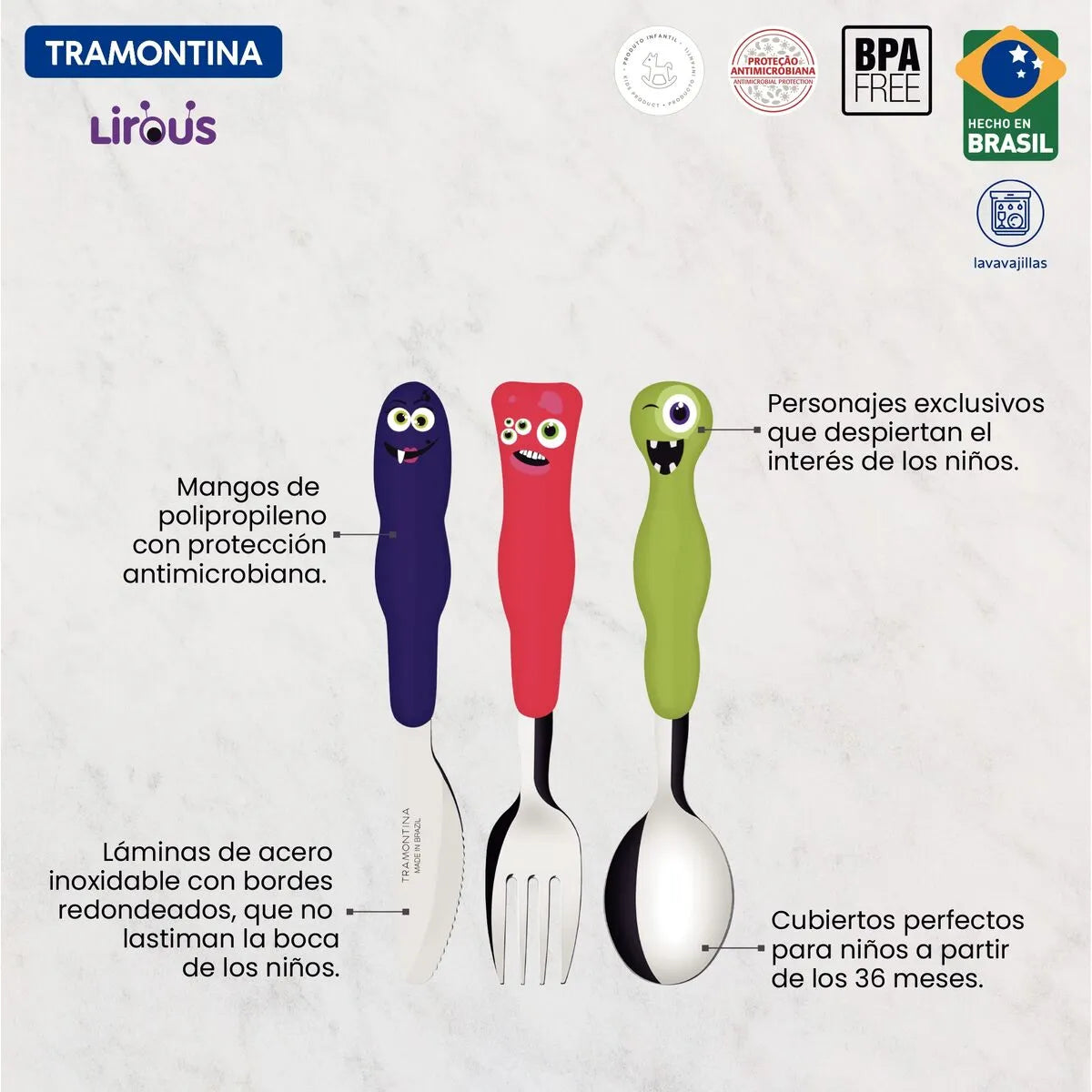 Juego de cubiertos infantil Tramontina Lirous 3 piezas