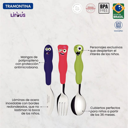 Juego de cubiertos infantil Tramontina Lirous 3 piezas