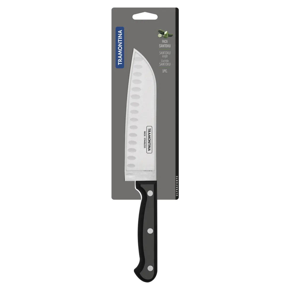 Cuchillo Santoku Tramontina Ultracorte negro de 7"