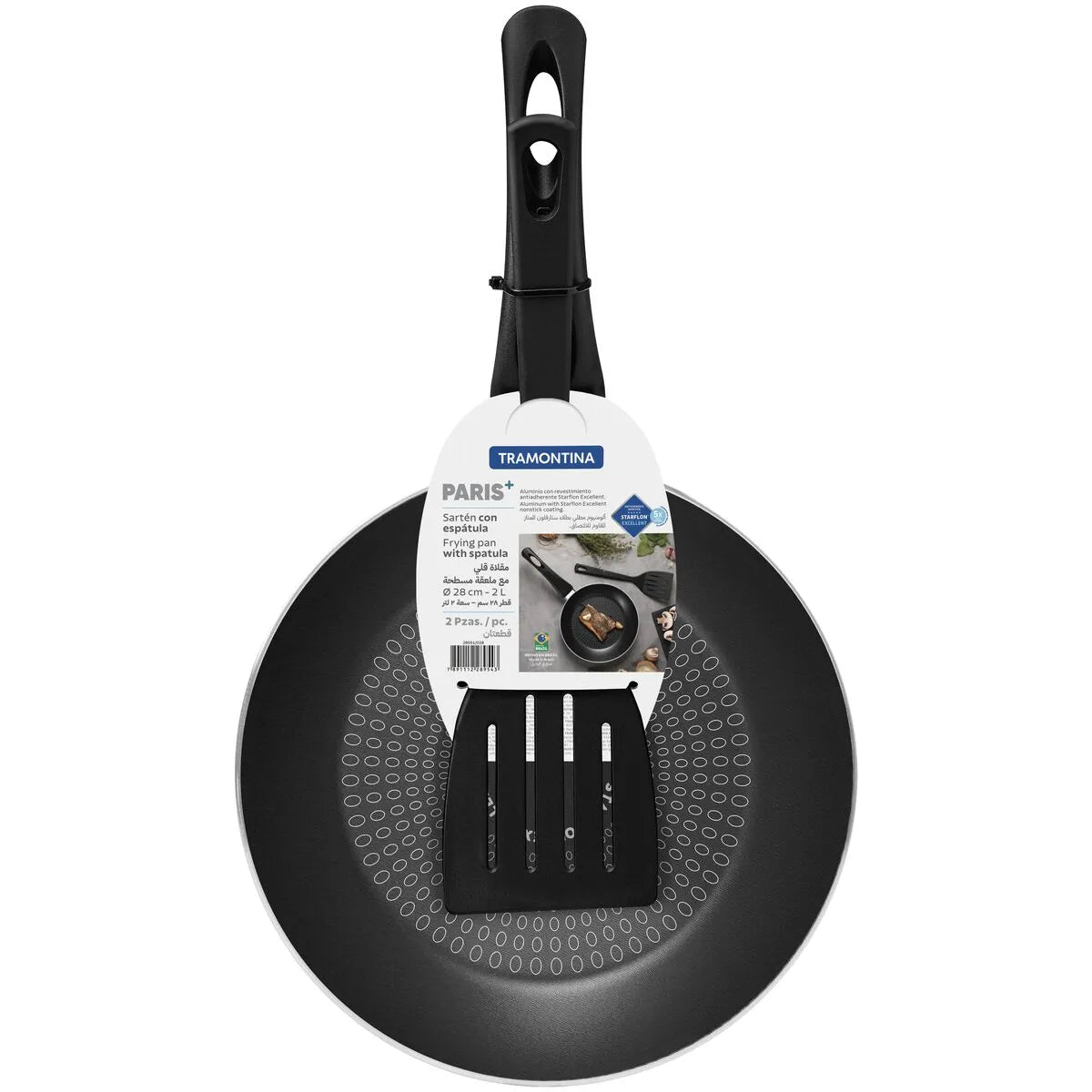 Sartén Paris+ starflon excellent negro con espátula de 28 cm Tramontina