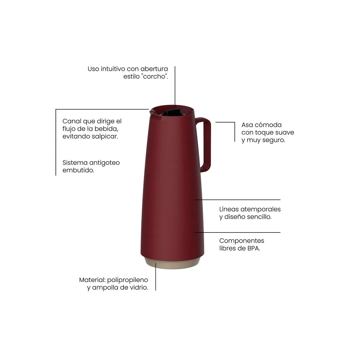 Jarra térmica de 1L Tramontina Exata rojo con interior ampolla de vidrio