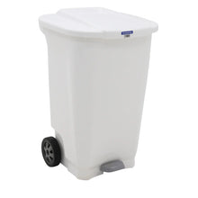 Basurero Tramontina T-Force en polipropileno blanco con ruedas de 100L