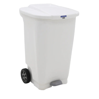 Basurero Tramontina T-Force en polipropileno blanco con ruedas de 100L