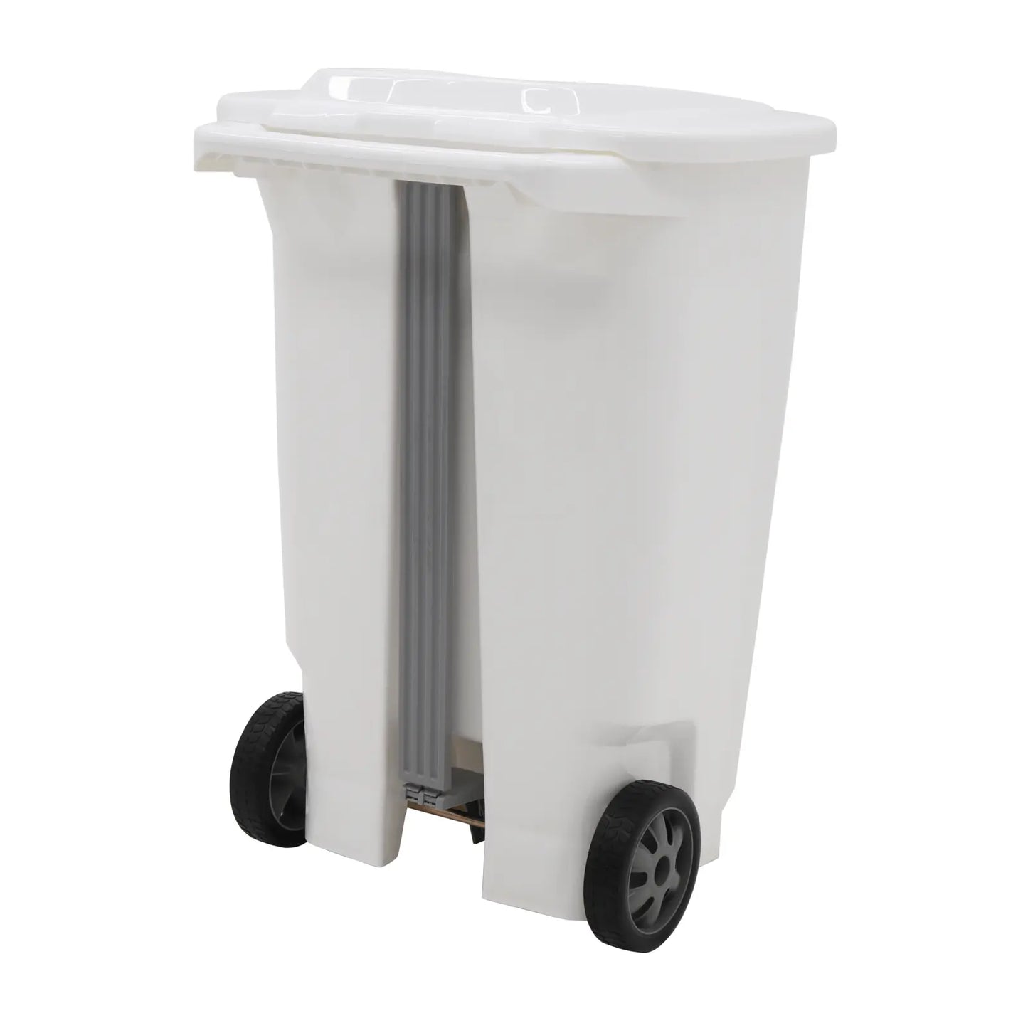 Basurero Tramontina T-Force en polipropileno blanco con ruedas de 100L