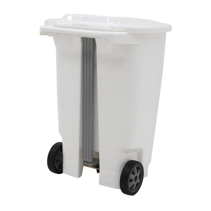 Basurero Tramontina T-Force en polipropileno blanco con ruedas de 100L