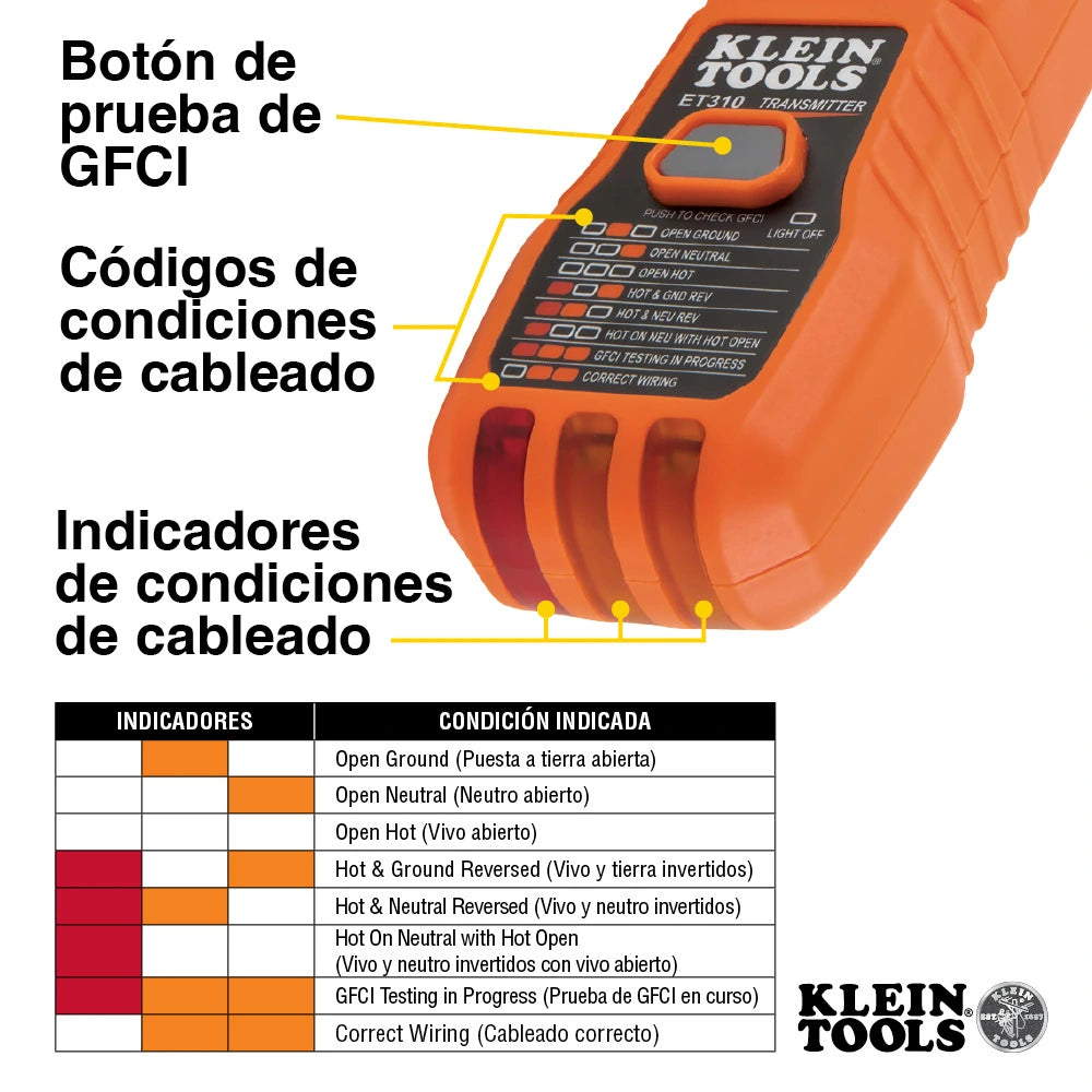 Detector digital de cortacircuitos Klein Tools con probador de tomacorrientes GFCI