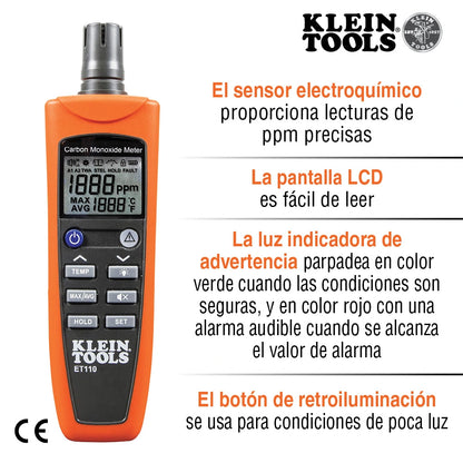 Detector de monóxido de carbono Klein Tools con estuche de transporte y baterías