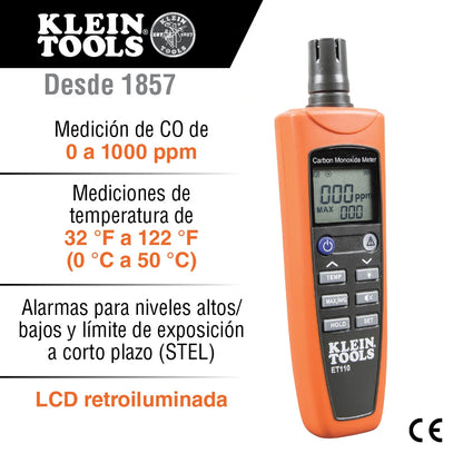 Detector de monóxido de carbono Klein Tools con estuche de transporte y baterías