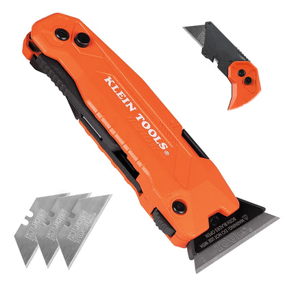 Navaja multiusos con rascador FLICKBLADE Klein Tools 2 en 1 con almacenamiento de cuchillas