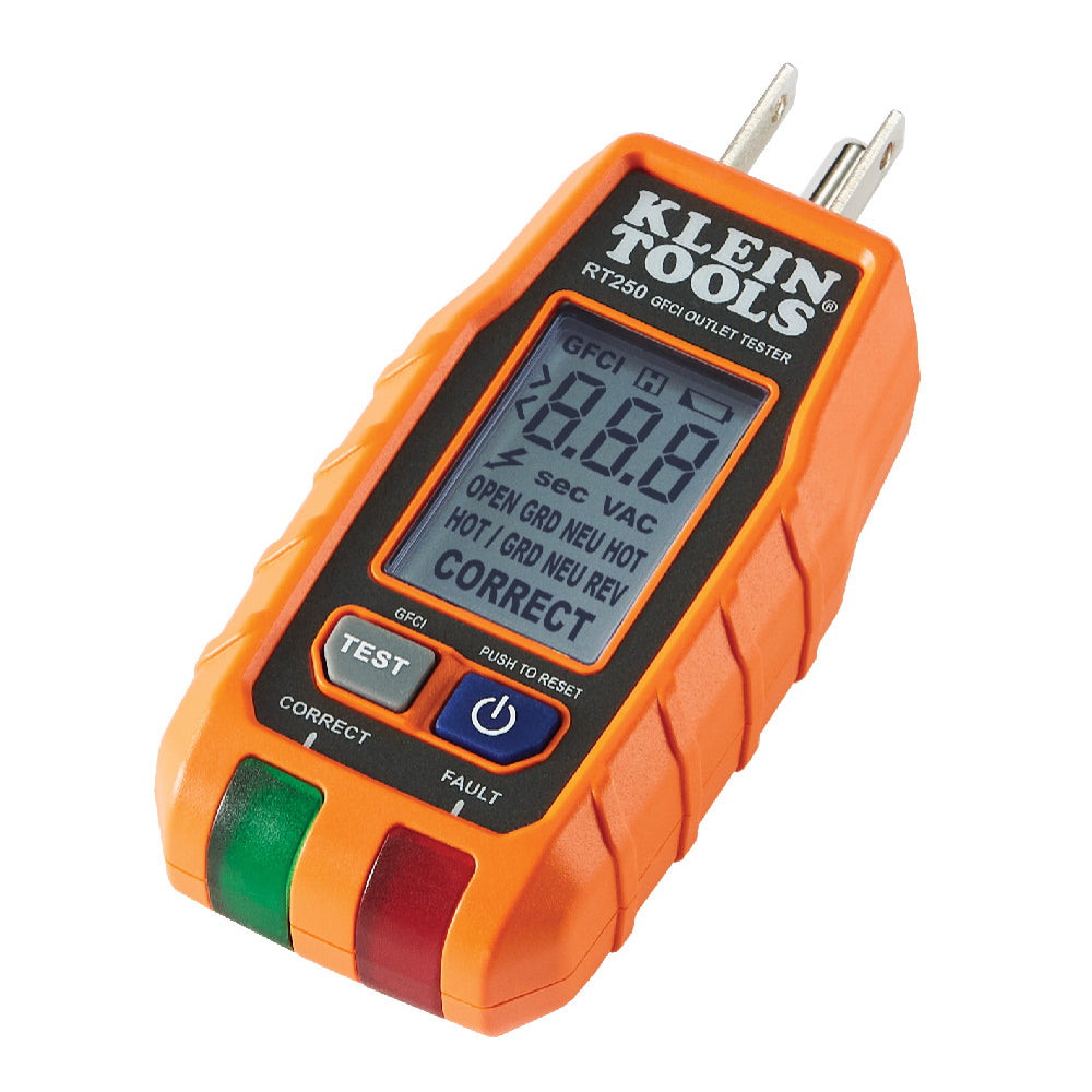 Probador de tomacorrientes GFCI con pantalla LCD Klein Tools RT250