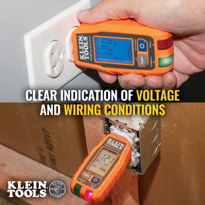 Probador de tomacorrientes GFCI con pantalla LCD Klein Tools RT250
