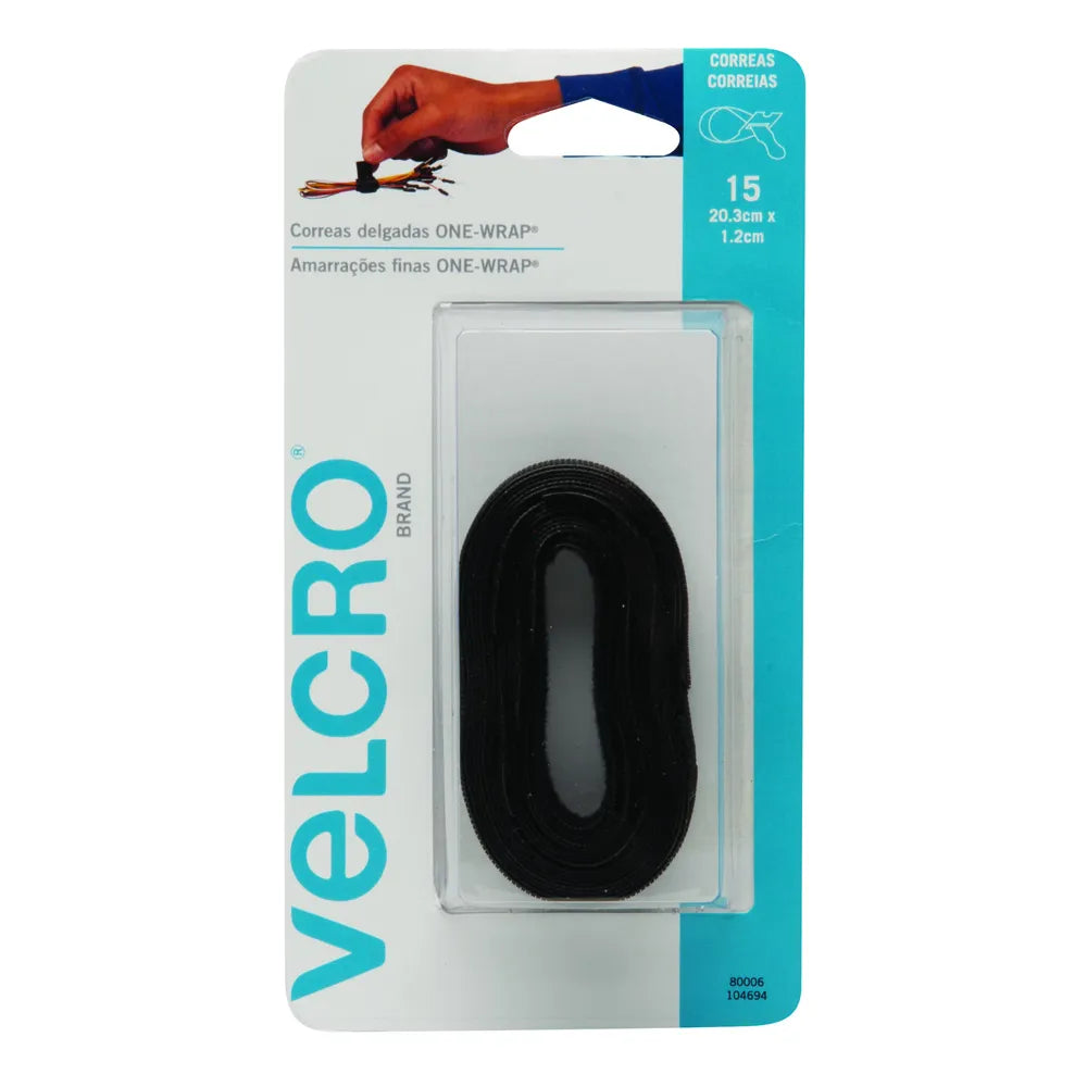 Velcro Correas delgadas ONE-WRAP negro 20 x 1.2 cm 15 piezas