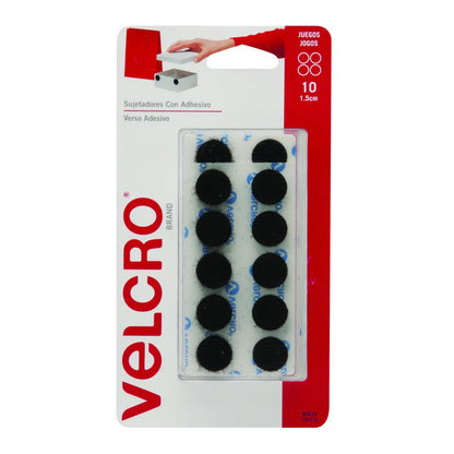 Velcro Círculos con adhesivo para uso general negro 1.5 cm 10 piezas