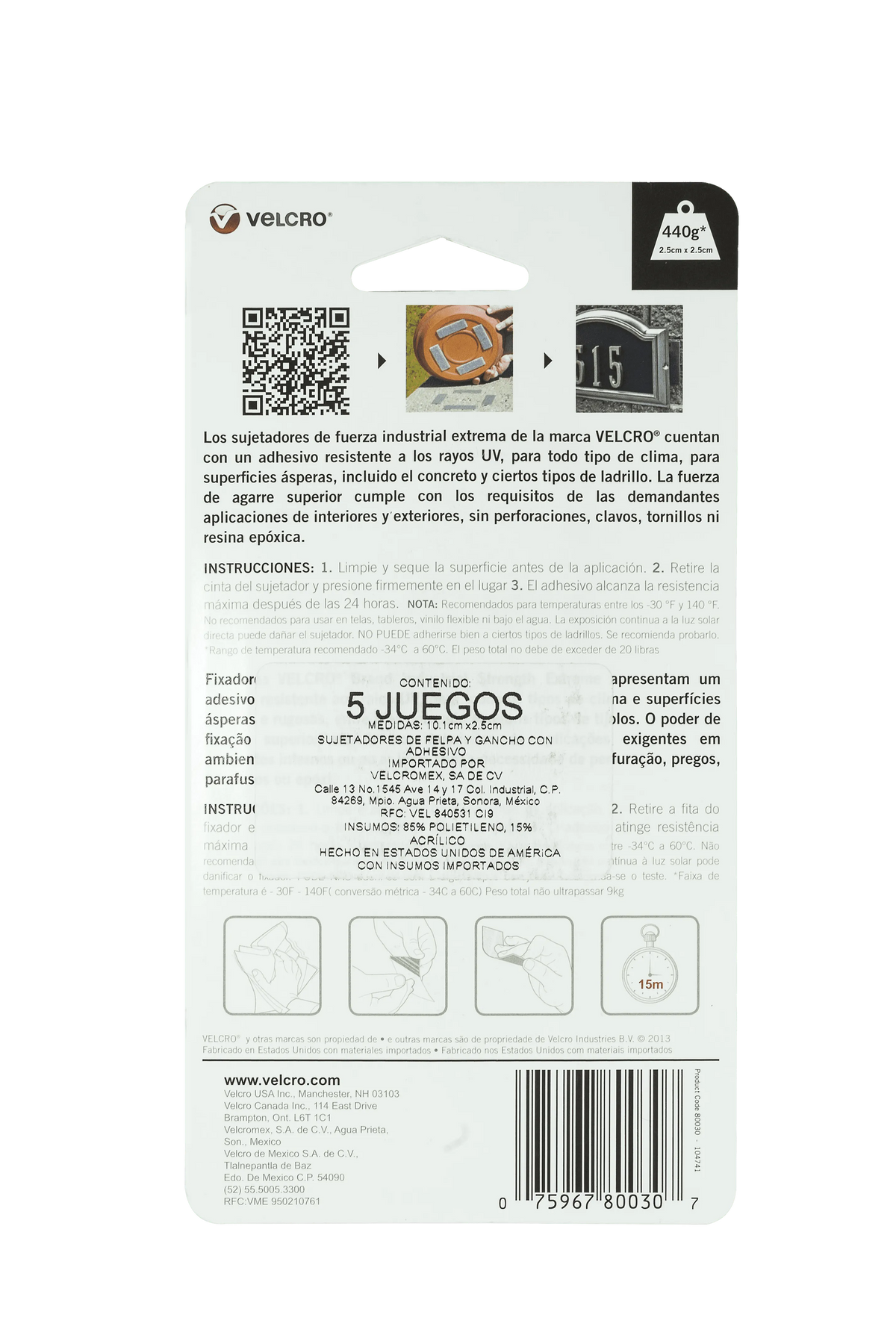Velcro Sujetadores fuerza extrema gris 10 x 2.5 cm 5 piezas