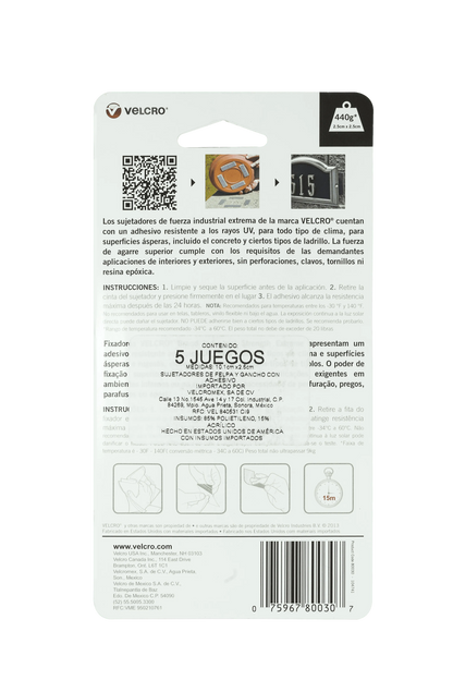 Velcro Sujetadores fuerza extrema gris 10 x 2.5 cm 5 piezas