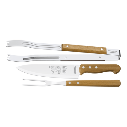 Juego para asado de acero inoxidable y mangos de madera 3 pzas Tramontina
