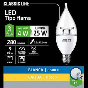 FOCO LED CLASSIC TIPO FLAMA 4W 3000K E12 - GRUPODONPEDRO