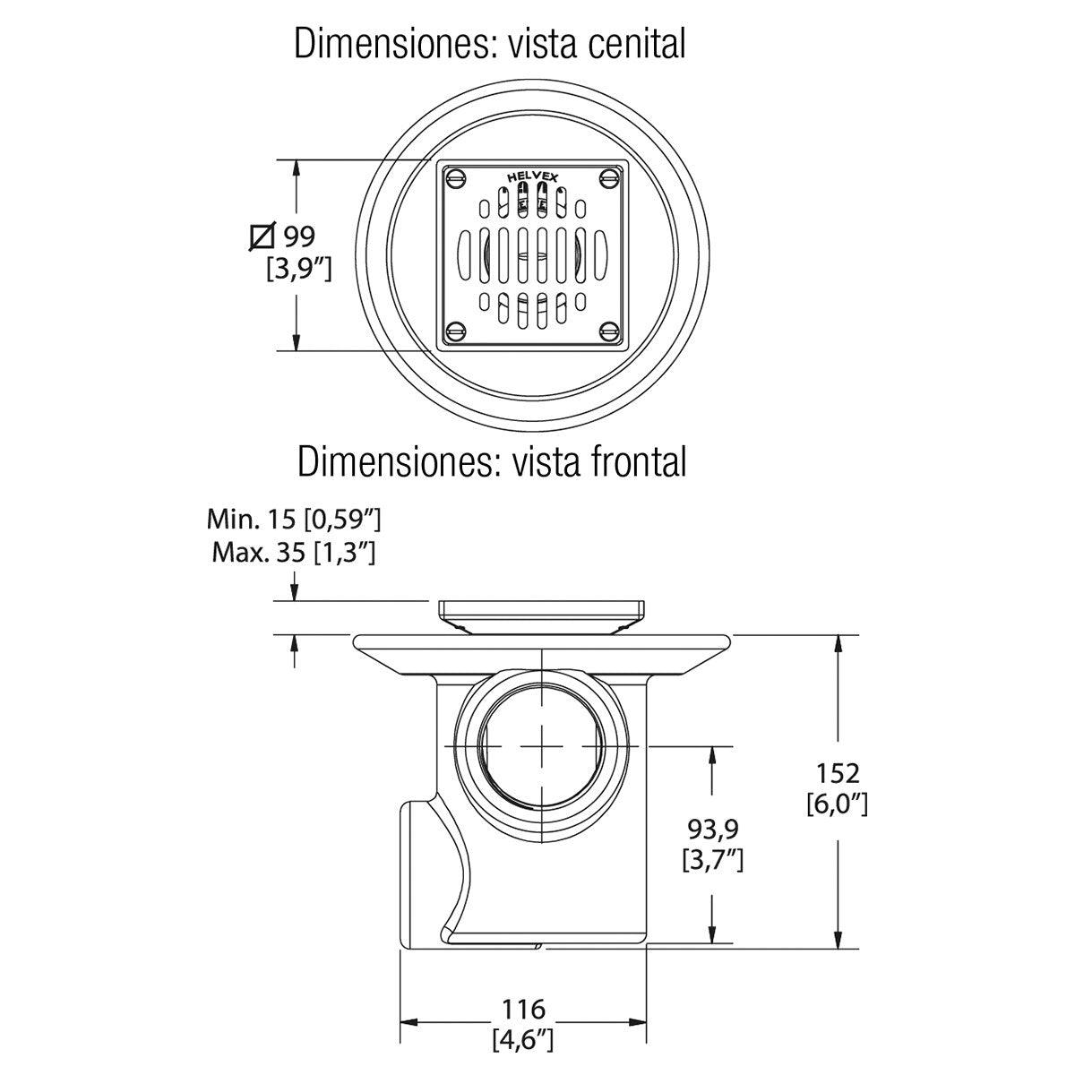 COLADERA TRES BOCAS REJILLA CUADRADA ANTI-OLORES HELVEX - GRUPODONPEDRO