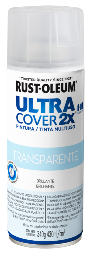 Pintura multiusos en aerosol ultra cover 2x - transparente brillante