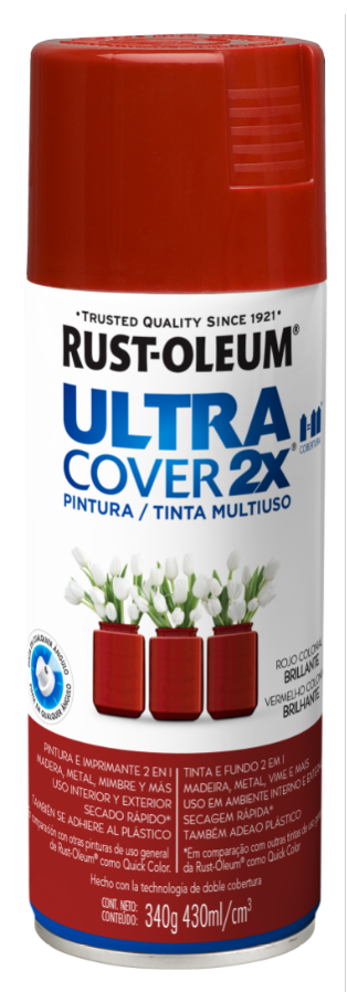 Pintura multiusos en aerosol brillante ultra cover 2x - rojo colonial brillante