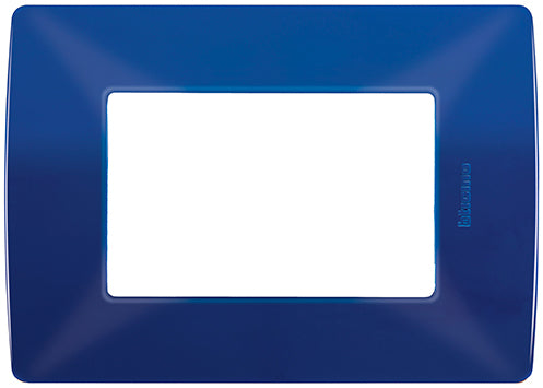 Placa de resina con chasis azul nautico 3 modulos quinziño mx Bticino