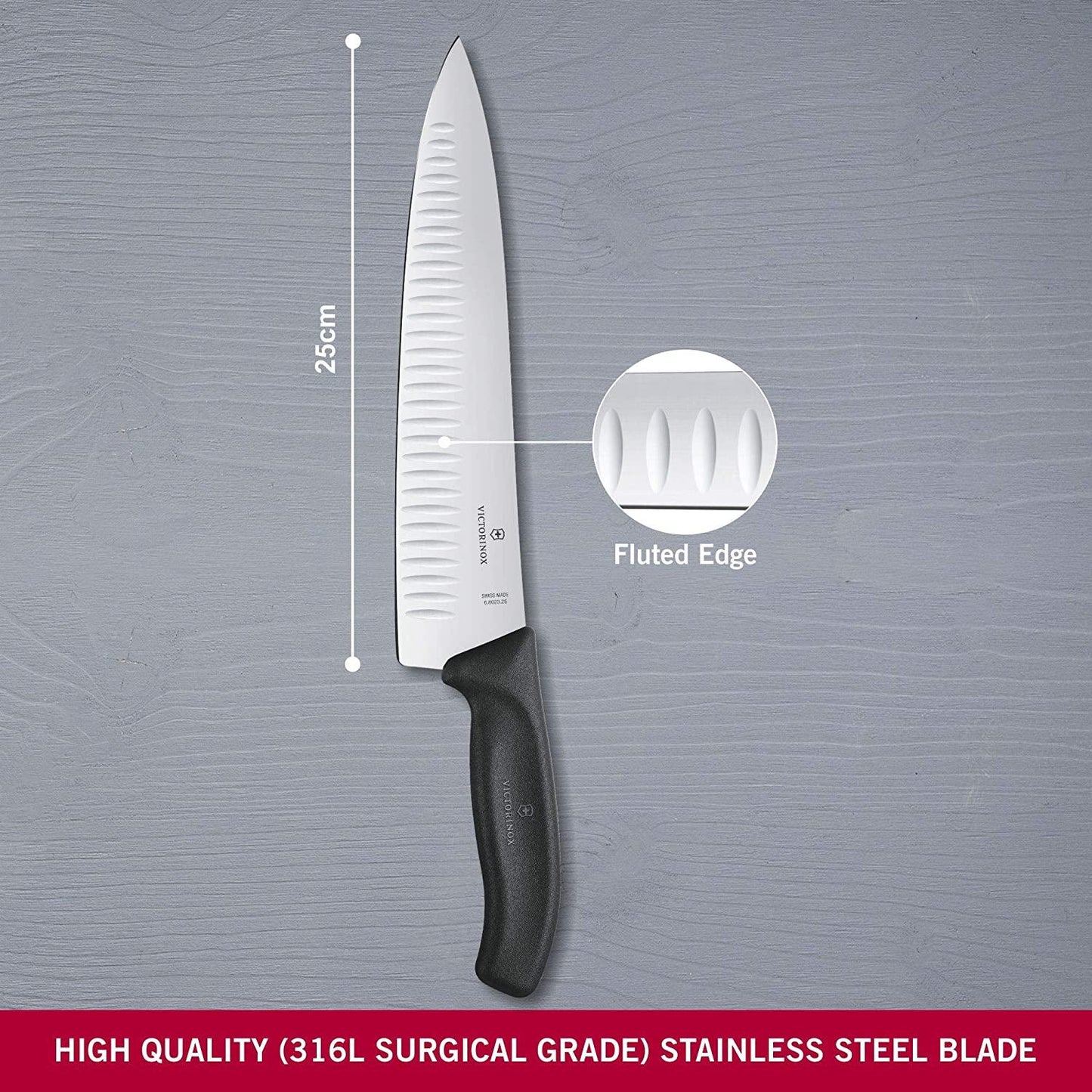 CUCHILLO PARA CHEF NEGRO 25CM VICTORINOX - GRUPODONPEDRO